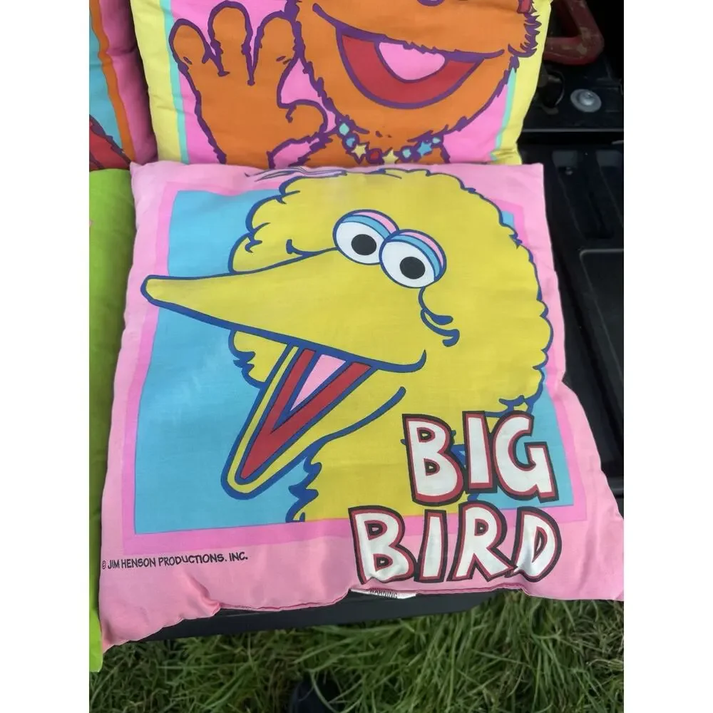 Vintage Sesame Street Decorative Pillow Lot of 4 Square Textured Elmo & Friends